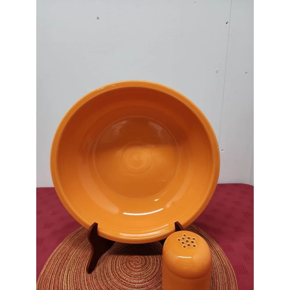 Fiesta Tangerine Pasta Bowl And Cheese Shaker Retired Laughlin Made In The USA